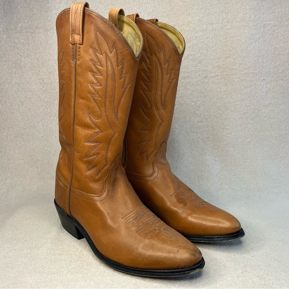 Old West Leather Western Cowboy Boots-Brown-Men’s 10-Classic-Southwestern-Boho - Picture 1 of 11